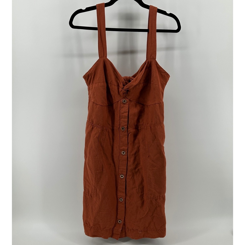 Maeve Anthropologie Pinafore Linen Blend Button Front Mini Dress‎ Rust Orange XL